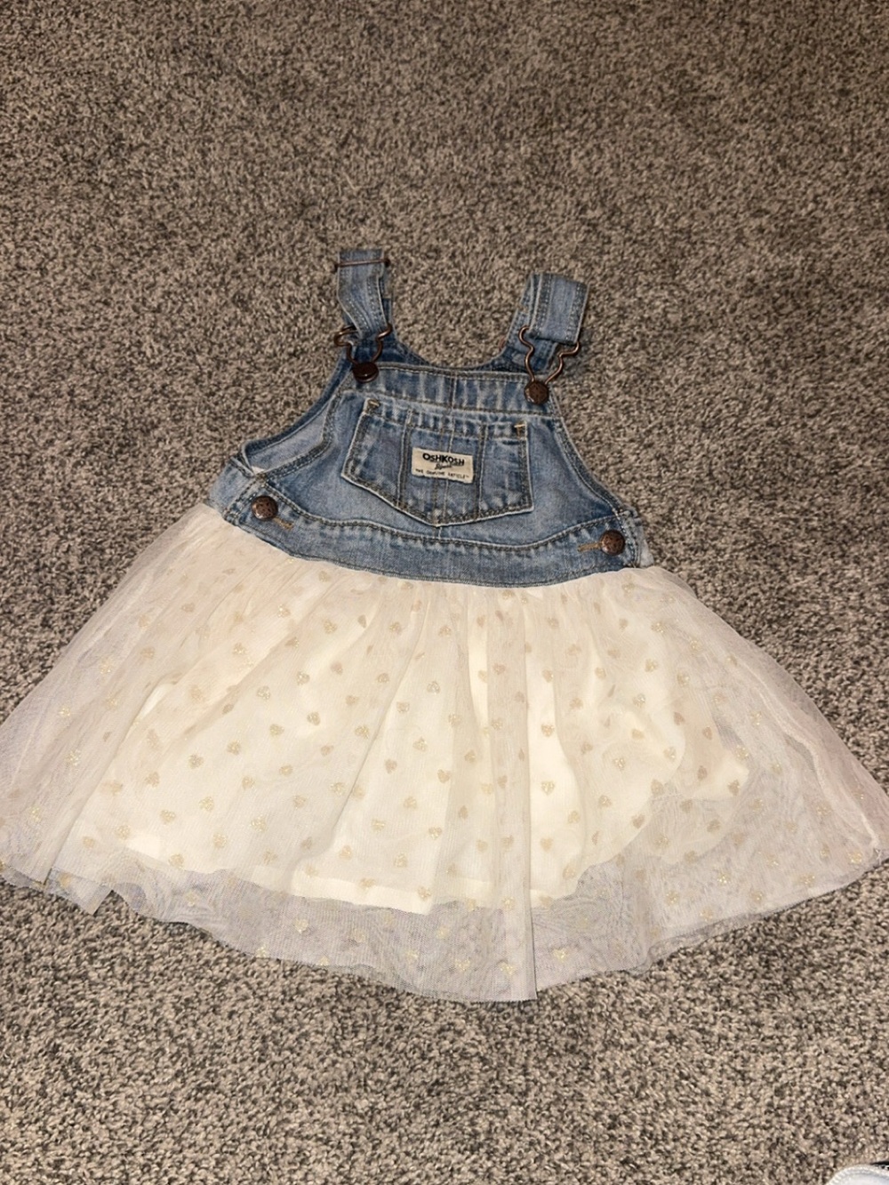 OshKosh B'gosh Denim & White Tulle Overall Dress